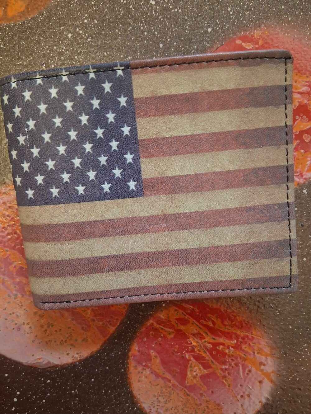 Men's Flag Print Bi-Fold Wallet - Brown/Blue